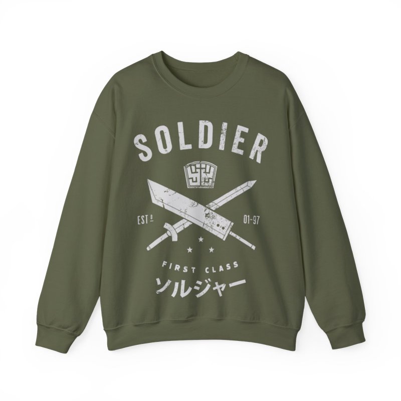SOLDIER First Class Pullover Sweatshirt | FF7 Sephiroth Cloud Buster Sword Graphic Crewneck