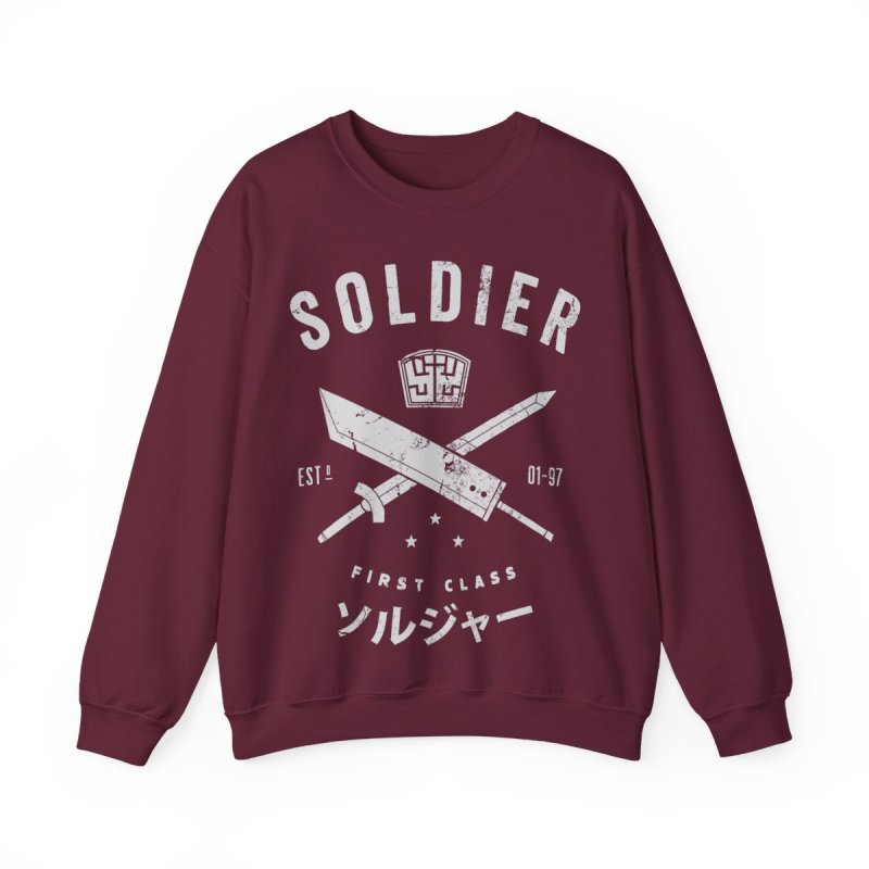 SOLDIER First Class Pullover Sweatshirt | FF7 Sephiroth Cloud Buster Sword Graphic Crewneck