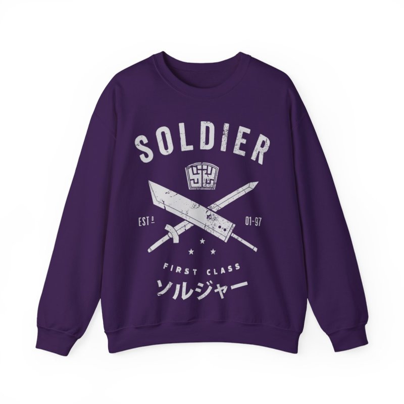 SOLDIER First Class Pullover Sweatshirt | FF7 Sephiroth Cloud Buster Sword Graphic Crewneck