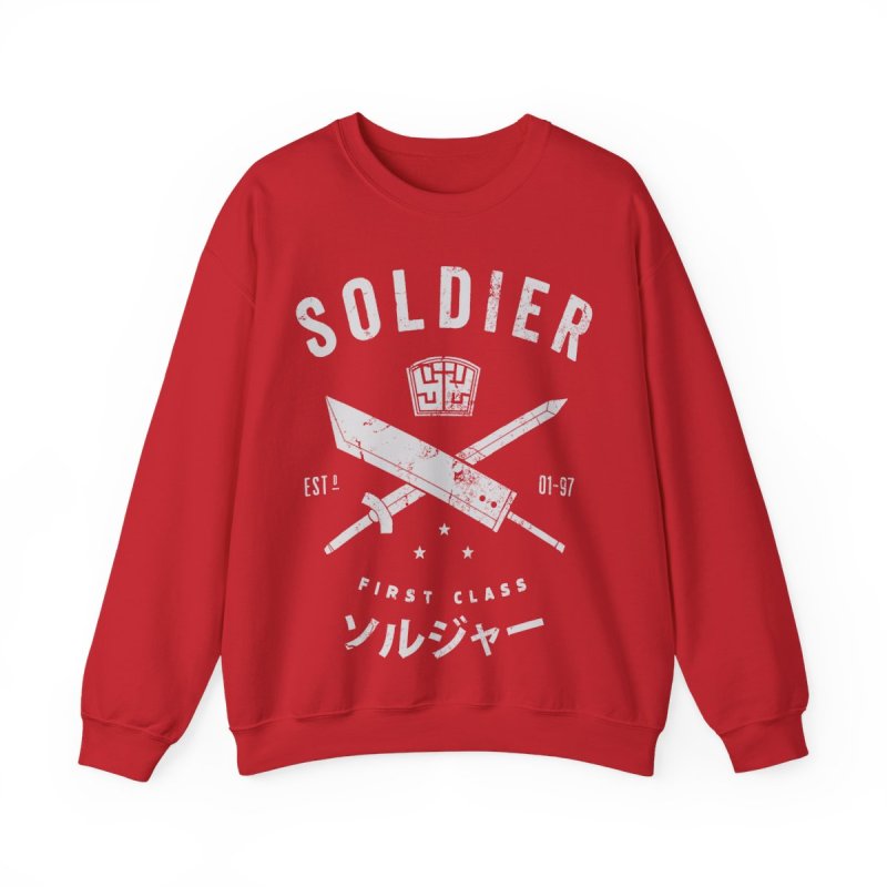 SOLDIER First Class Pullover Sweatshirt | FF7 Sephiroth Cloud Buster Sword Graphic Crewneck