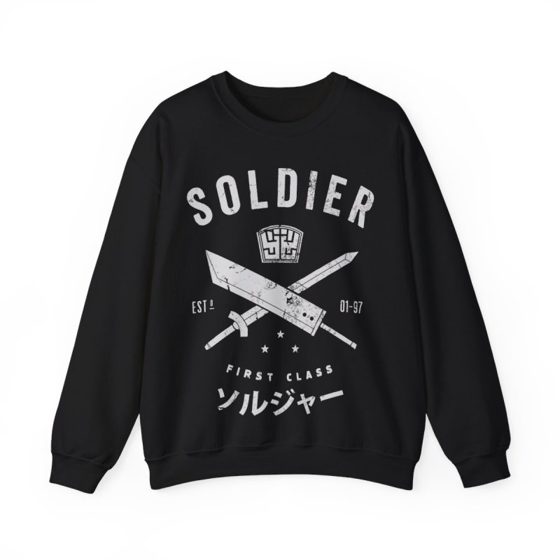 SOLDIER First Class Pullover Sweatshirt | FF7 Sephiroth Cloud Buster Sword Graphic Crewneck