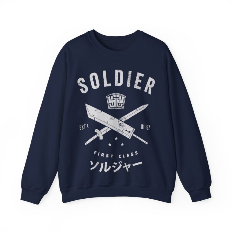 SOLDIER First Class Pullover Sweatshirt | FF7 Sephiroth Cloud Buster Sword Graphic Crewneck