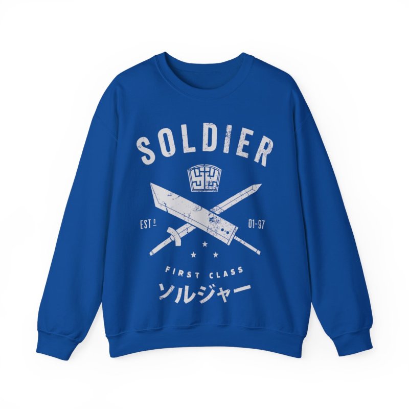 SOLDIER First Class Pullover Sweatshirt | FF7 Sephiroth Cloud Buster Sword Graphic Crewneck