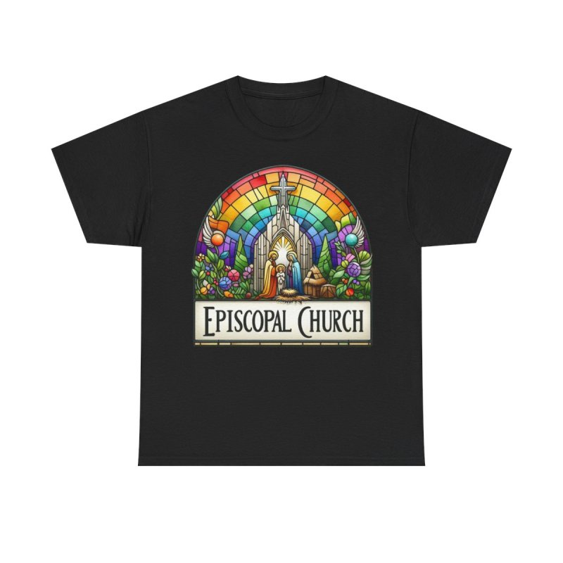 Episcopal Church Stained Glass | Vintage Rainbow Cathedral Window Graphic T-Shirt