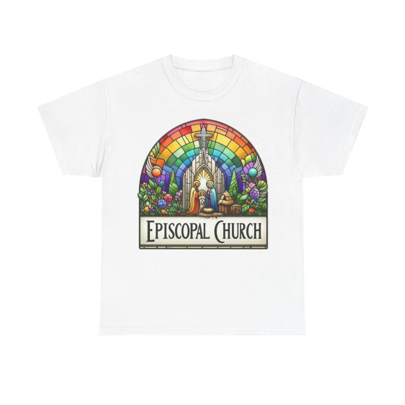 Episcopal Church Stained Glass | Vintage Rainbow Cathedral Window Graphic T-Shirt