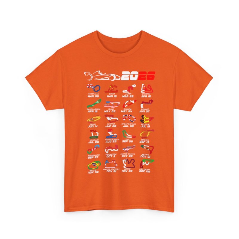 Formula 1 2026 Calendar T-Shirt | Global Racing Circuits Map Graphic Tee | 2026 Grand Prix Schedule Shirt