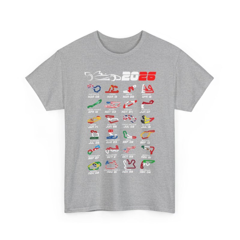 Formula 1 2026 Calendar T-Shirt | Global Racing Circuits Map Graphic Tee | 2026 Grand Prix Schedule Shirt