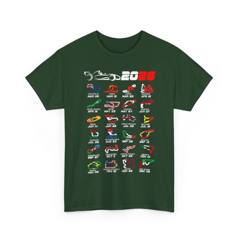 Formula 1 2026 Calendar T-Shirt | Global Racing Circuits Map Graphic Tee | 2026 Grand Prix Schedule Shirt