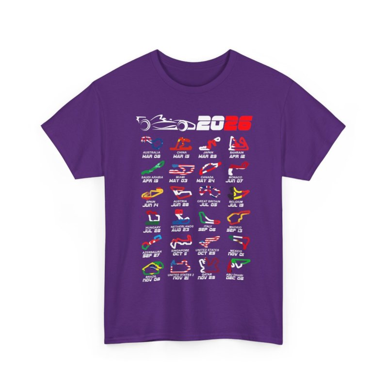 Formula 1 2026 Calendar T-Shirt | Global Racing Circuits Map Graphic Tee | 2026 Grand Prix Schedule Shirt