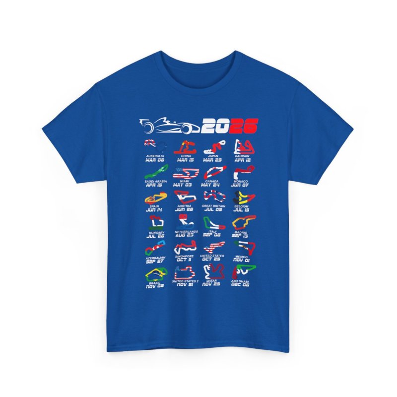Formula 1 2026 Calendar T-Shirt | Global Racing Circuits Map Graphic Tee | 2026 Grand Prix Schedule Shirt
