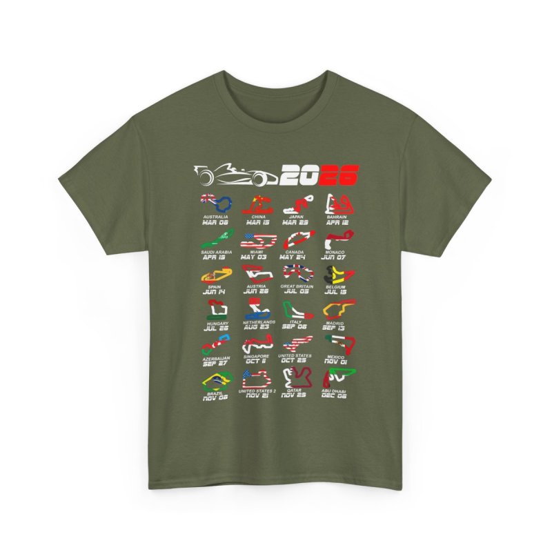 Formula 1 2026 Calendar T-Shirt | Global Racing Circuits Map Graphic Tee | 2026 Grand Prix Schedule Shirt