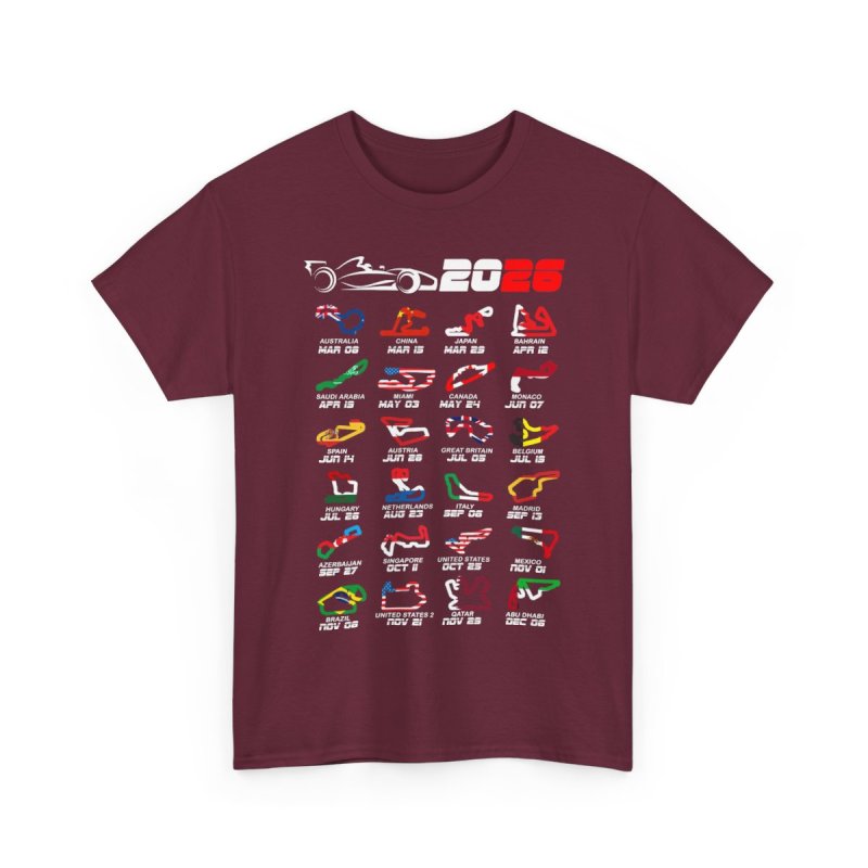 Formula 1 2026 Calendar T-Shirt | Global Racing Circuits Map Graphic Tee | 2026 Grand Prix Schedule Shirt