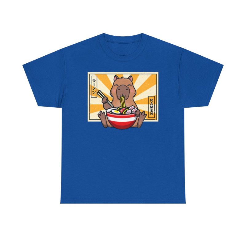Capybara Ramen T-Shirt | Cute Capybara Eating Noodles Tee | Kawaii Japanese Food Graphic | Ramen Lover Heavy Cotton Shirt