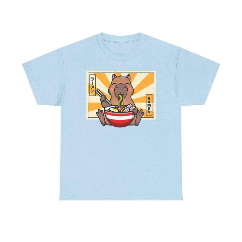 Capybara Ramen T-Shirt | Cute Capybara Eating Noodles Tee | Kawaii Japanese Food Graphic | Ramen Lover Heavy Cotton Shirt