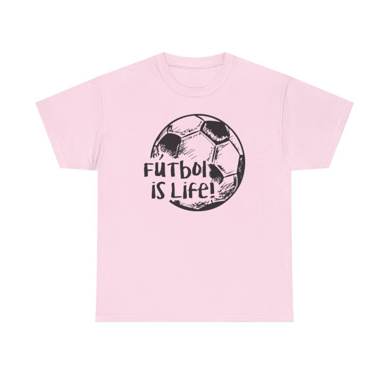 Futbol is Life Heavy Cotton Tee | Hand Drawn Sketched Soccer Ball Graphic T-Shirt | Inspirational Football Player & Fan Apparel