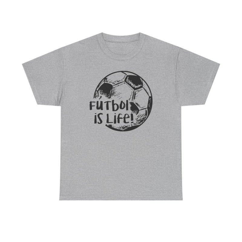 Futbol is Life Heavy Cotton Tee | Hand Drawn Sketched Soccer Ball Graphic T-Shirt | Inspirational Football Player & Fan Apparel