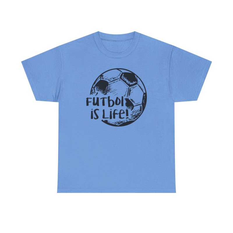 Futbol is Life Heavy Cotton Tee | Hand Drawn Sketched Soccer Ball Graphic T-Shirt | Inspirational Football Player & Fan Apparel
