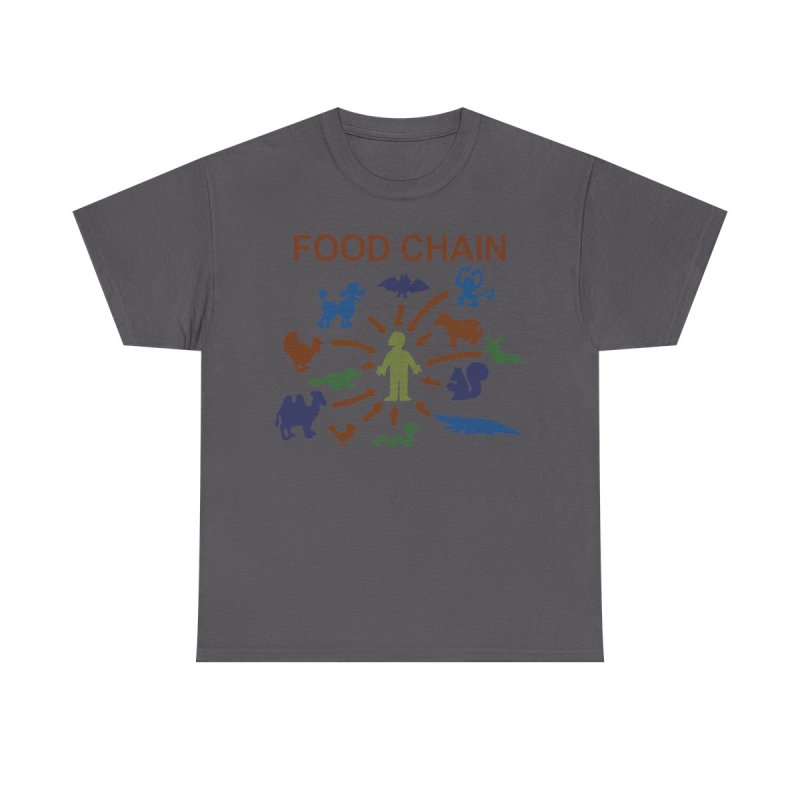 Food Chain Lisa The Vegetarian | Vintage Cartoon Science Class Diagram Graphic T-Shirt | Retro Absurd Animal Hierarchy Comedy Apparel