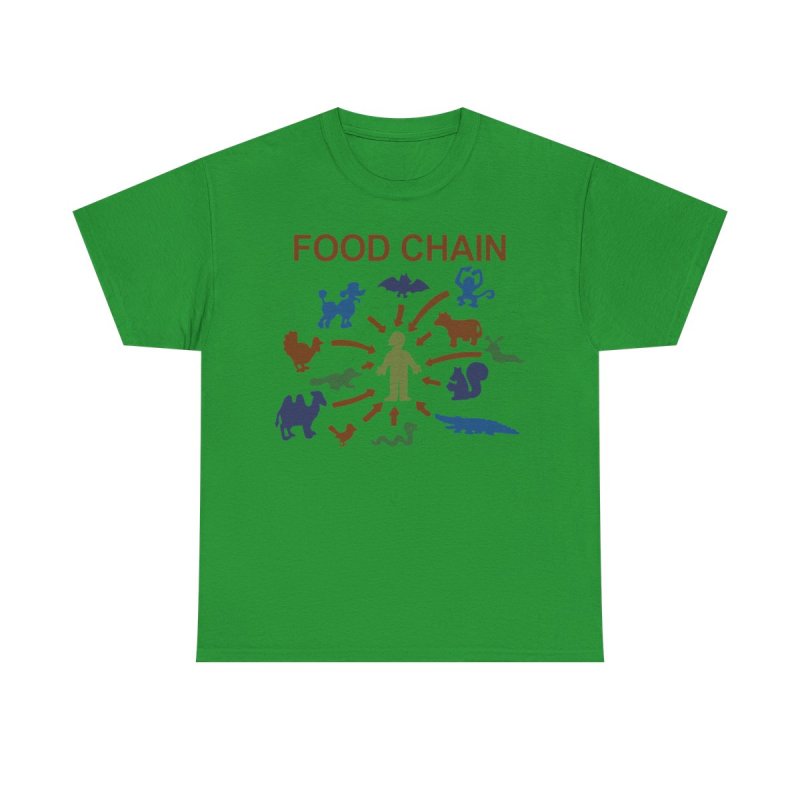 Food Chain Lisa The Vegetarian | Vintage Cartoon Science Class Diagram Graphic T-Shirt | Retro Absurd Animal Hierarchy Comedy Apparel