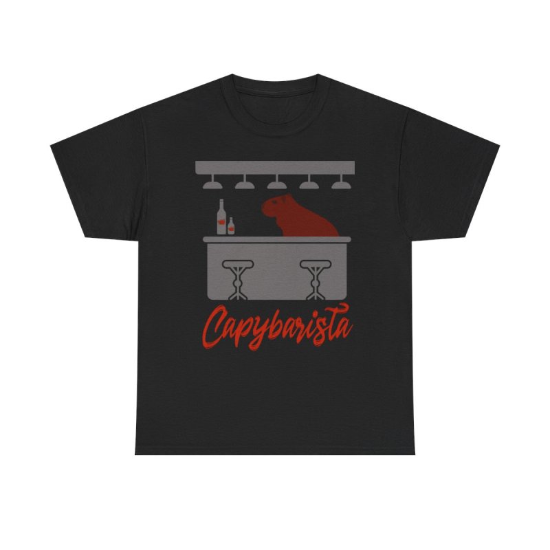 Capybarista T-Shirt | Funny Capybara Coffee Shop Tee | Barista Pun Graphic Shirt | Cute Café Aesthetic Unisex Heavy Cotton Top