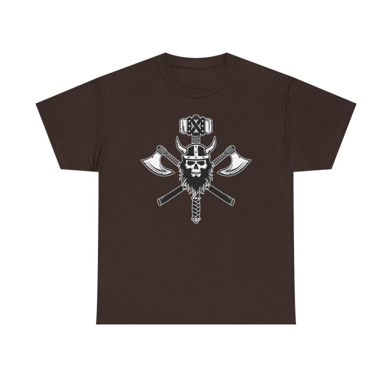 Vikings T-Shirt | Norse Mythology Mjolnir Hammer Shirt | Viking Axe & Skull Graphic Tee