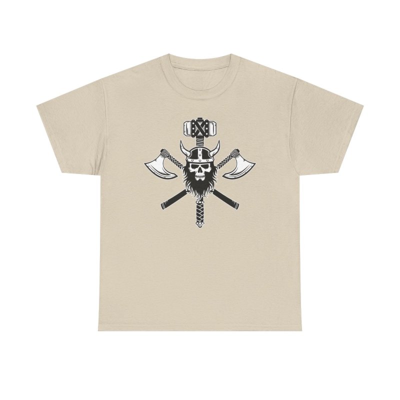 Vikings T-Shirt | Norse Mythology Mjolnir Hammer Shirt | Viking Axe & Skull Graphic Tee