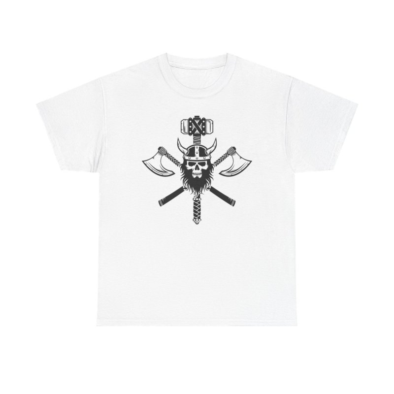 Vikings T-Shirt | Norse Mythology Mjolnir Hammer Shirt | Viking Axe & Skull Graphic Tee