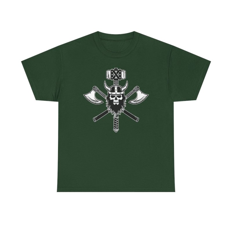 Vikings T-Shirt | Norse Mythology Mjolnir Hammer Shirt | Viking Axe & Skull Graphic Tee