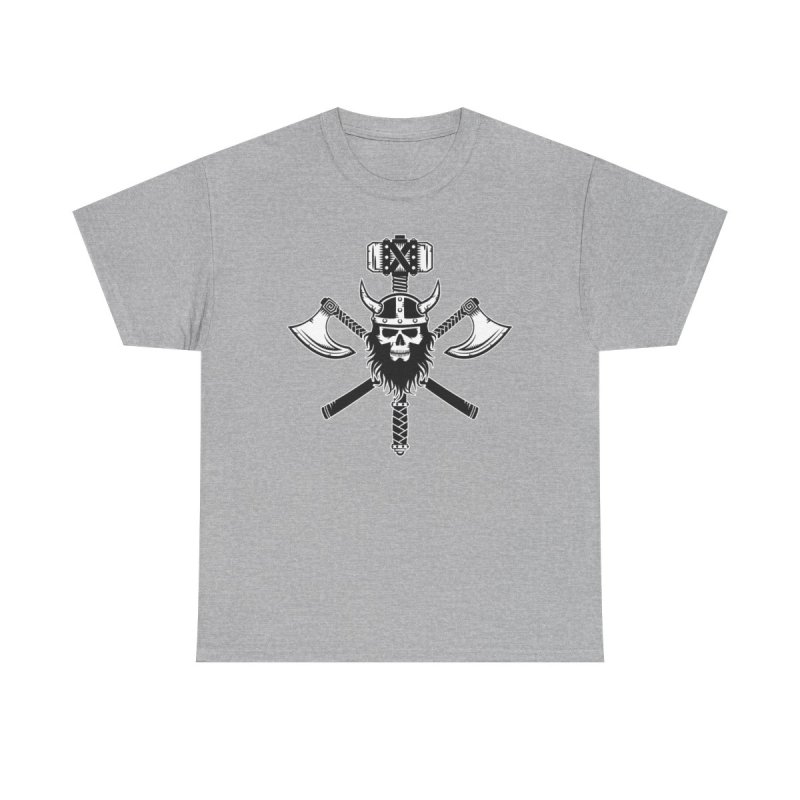Vikings T-Shirt | Norse Mythology Mjolnir Hammer Shirt | Viking Axe & Skull Graphic Tee