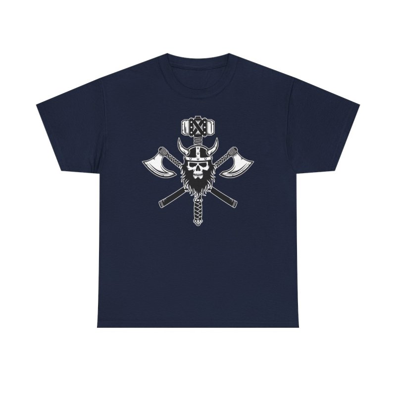 Vikings T-Shirt | Norse Mythology Mjolnir Hammer Shirt | Viking Axe & Skull Graphic Tee