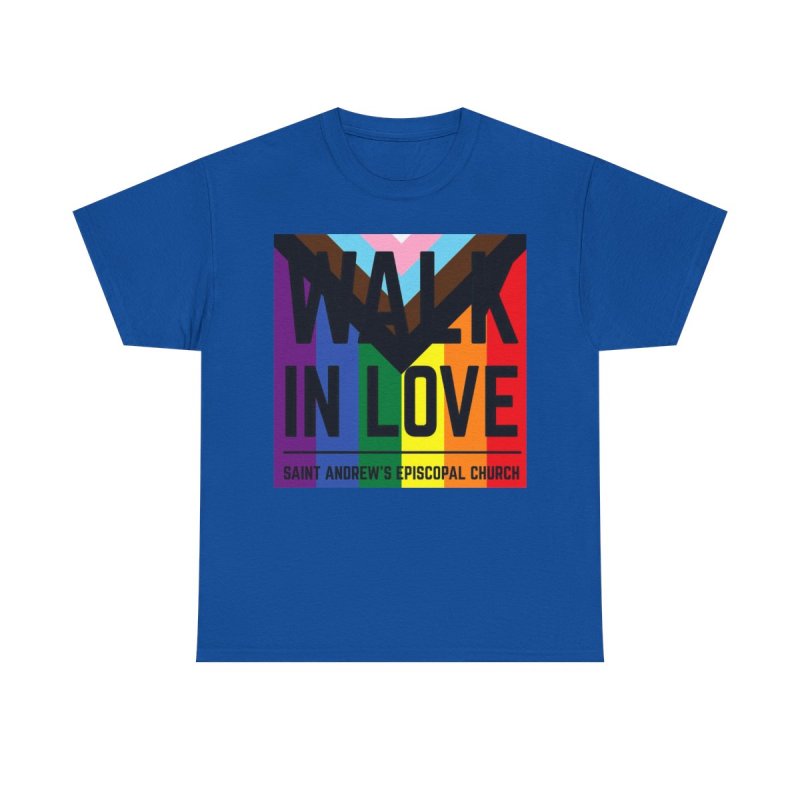 Pride Walk in Love Saint Andrew's Episcopal Church | Progress Pride Rainbow Graphic T-Shirt | Faith Based LGBTQIA+ Ally Advocacy Apparel