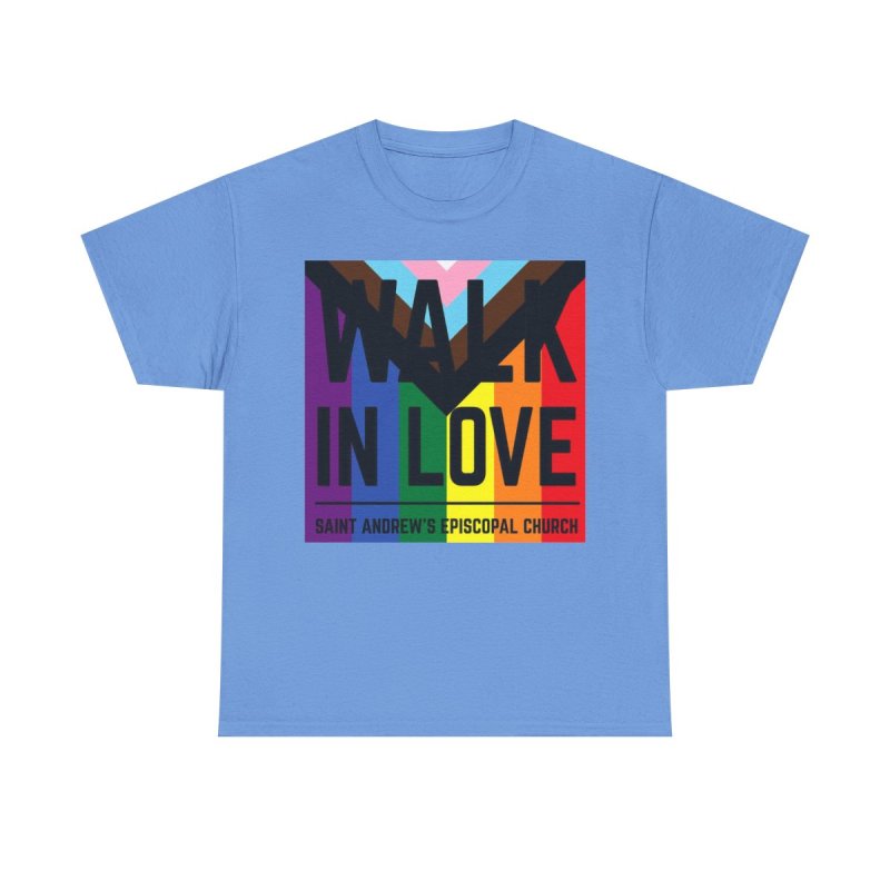 Pride Walk in Love Saint Andrew's Episcopal Church | Progress Pride Rainbow Graphic T-Shirt | Faith Based LGBTQIA+ Ally Advocacy Apparel