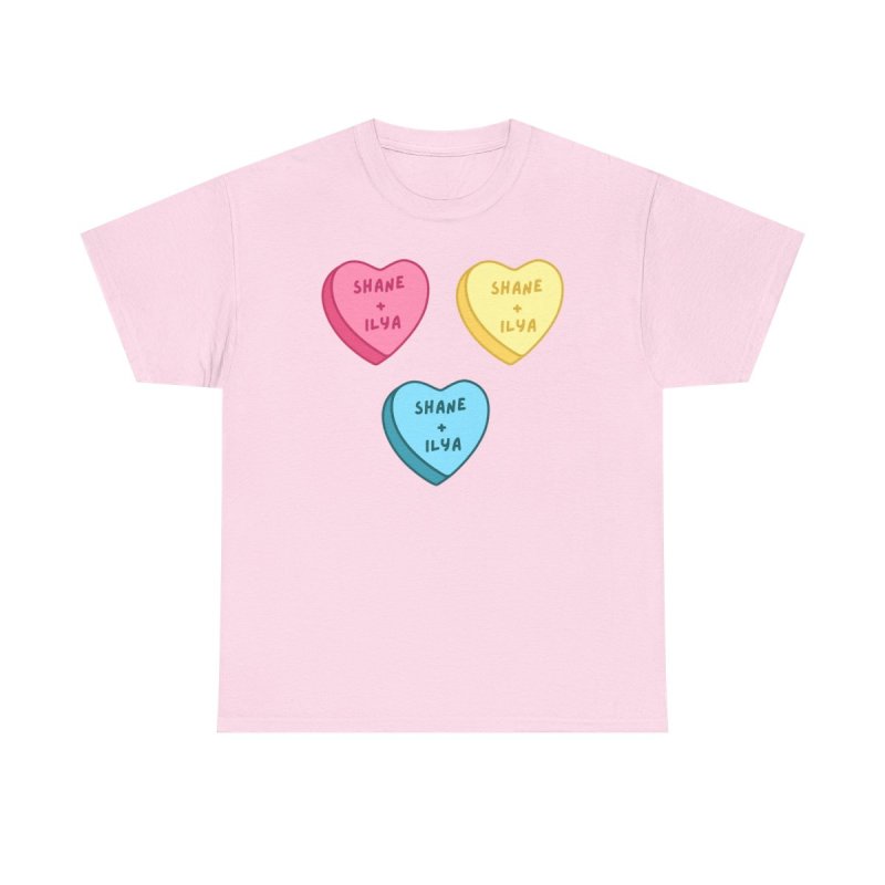 Shane and Ilya Hearts T-Shirt | Heated Rivalry Romance MM Romance Candy Heart Shirt