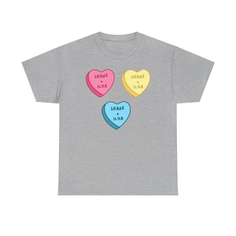 Shane and Ilya Hearts T-Shirt | Heated Rivalry Romance MM Romance Candy Heart Shirt