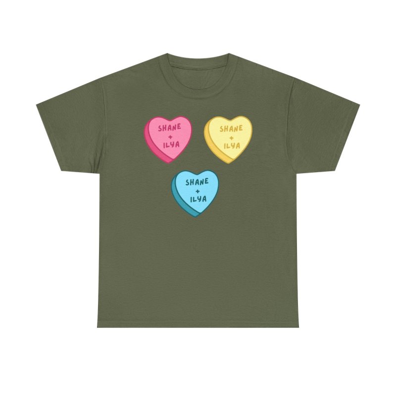 Shane and Ilya Hearts T-Shirt | Heated Rivalry Romance MM Romance Candy Heart Shirt