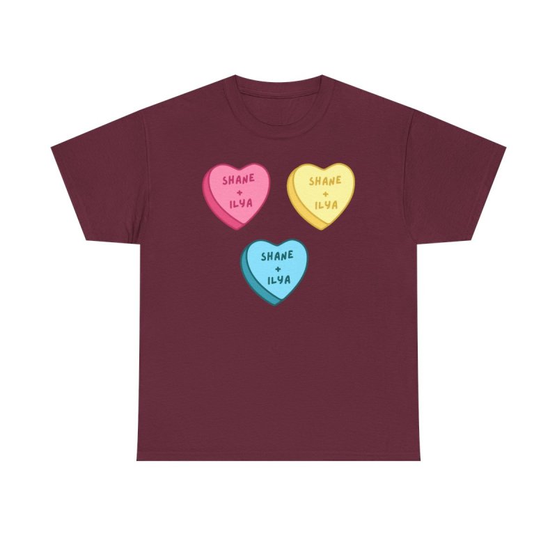 Shane and Ilya Hearts T-Shirt | Heated Rivalry Romance MM Romance Candy Heart Shirt