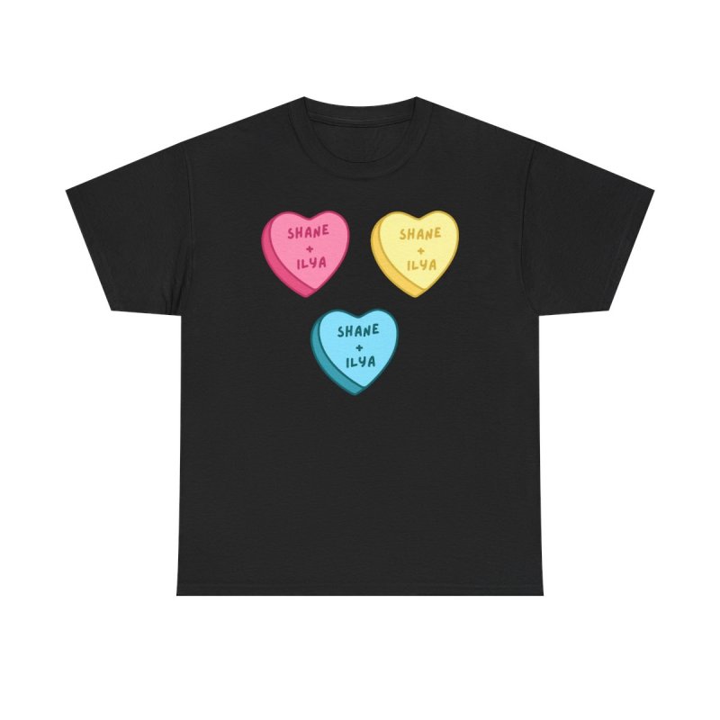 Shane and Ilya Hearts T-Shirt | Heated Rivalry Romance MM Romance Candy Heart Shirt