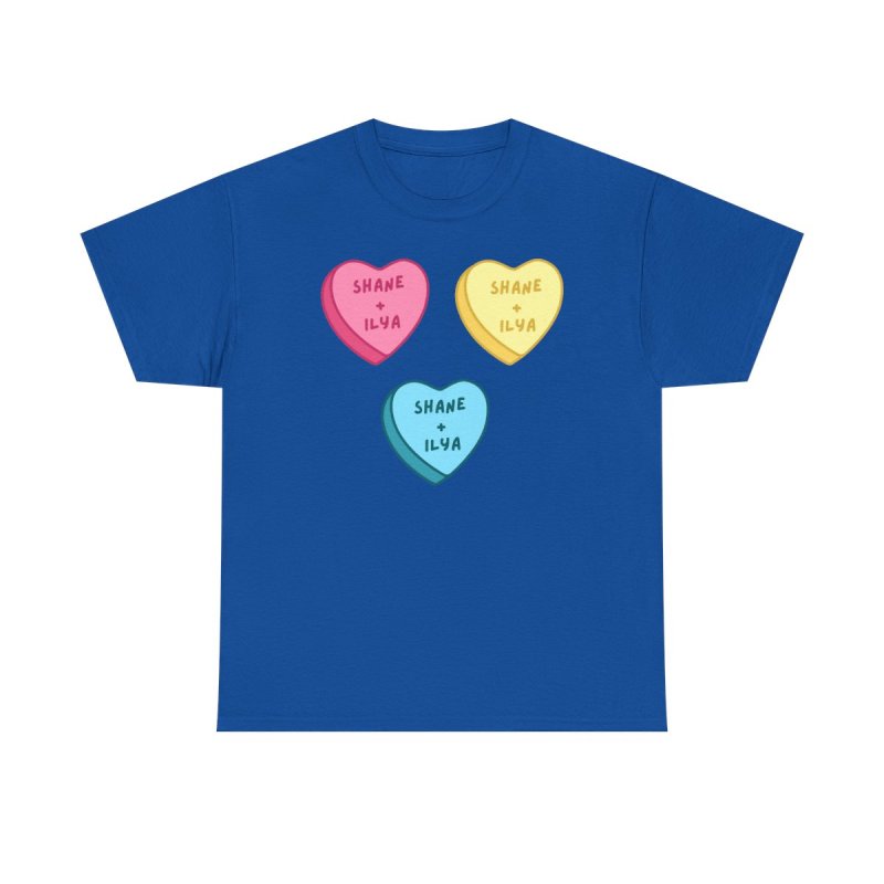 Shane and Ilya Hearts T-Shirt | Heated Rivalry Romance MM Romance Candy Heart Shirt