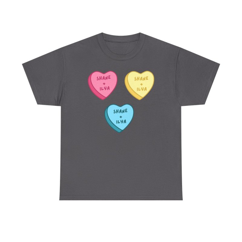 Shane and Ilya Hearts T-Shirt | Heated Rivalry Romance MM Romance Candy Heart Shirt