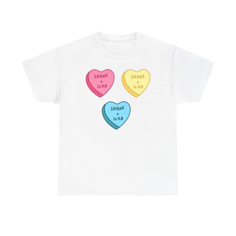Shane and Ilya Hearts T-Shirt | Heated Rivalry Romance MM Romance Candy Heart Shirt