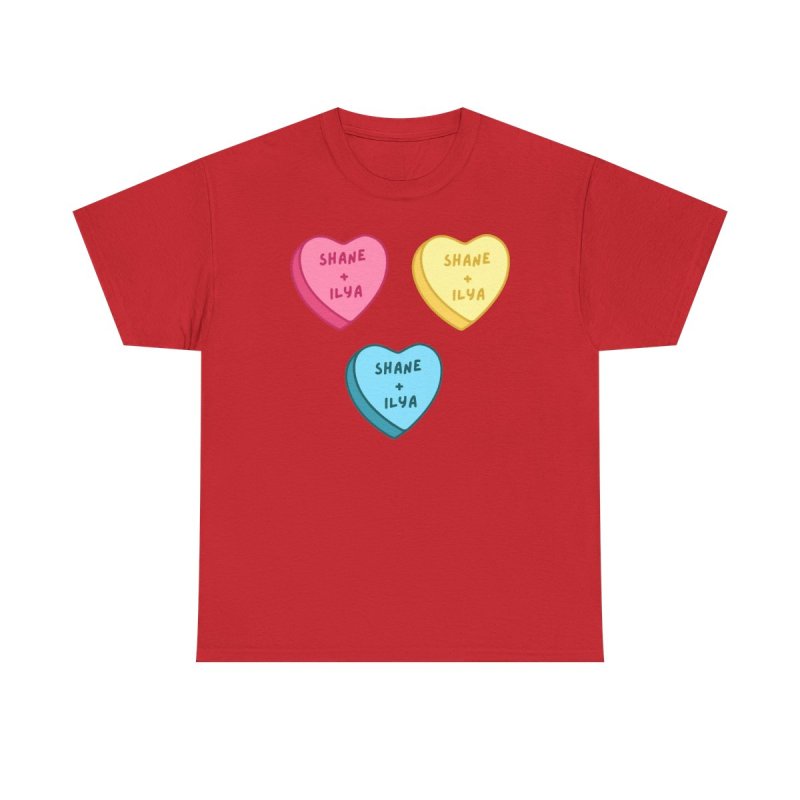 Shane and Ilya Hearts T-Shirt | Heated Rivalry Romance MM Romance Candy Heart Shirt