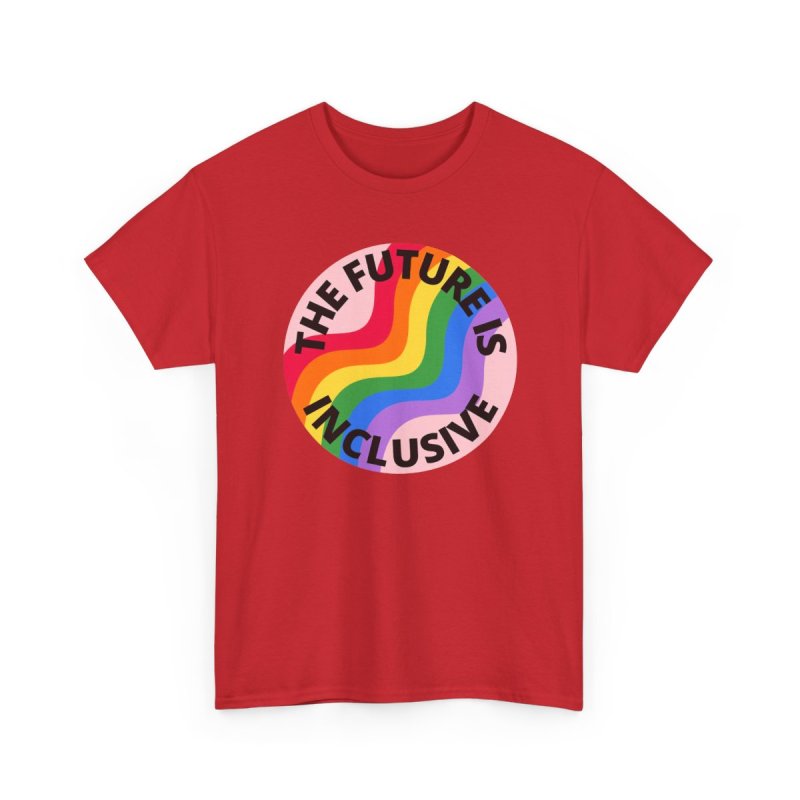 The Future Is Inclusive Pride Rainbow Pink | Retro Wavy Pride Flag Circle Graphic T-Shirt | LGBTQIA+ Human Rights Ally Advocacy Apparel