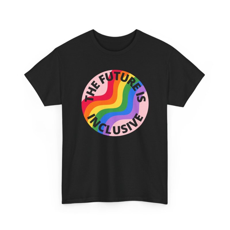 The Future Is Inclusive Pride Rainbow Pink | Retro Wavy Pride Flag Circle Graphic T-Shirt | LGBTQIA+ Human Rights Ally Advocacy Apparel