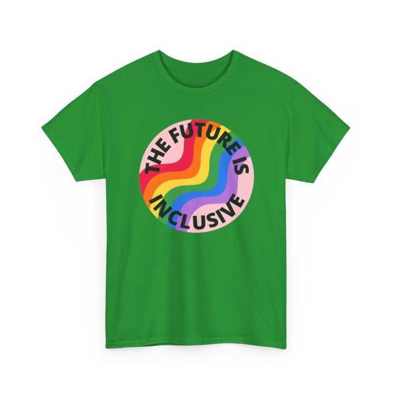 The Future Is Inclusive Pride Rainbow Pink | Retro Wavy Pride Flag Circle Graphic T-Shirt | LGBTQIA+ Human Rights Ally Advocacy Apparel