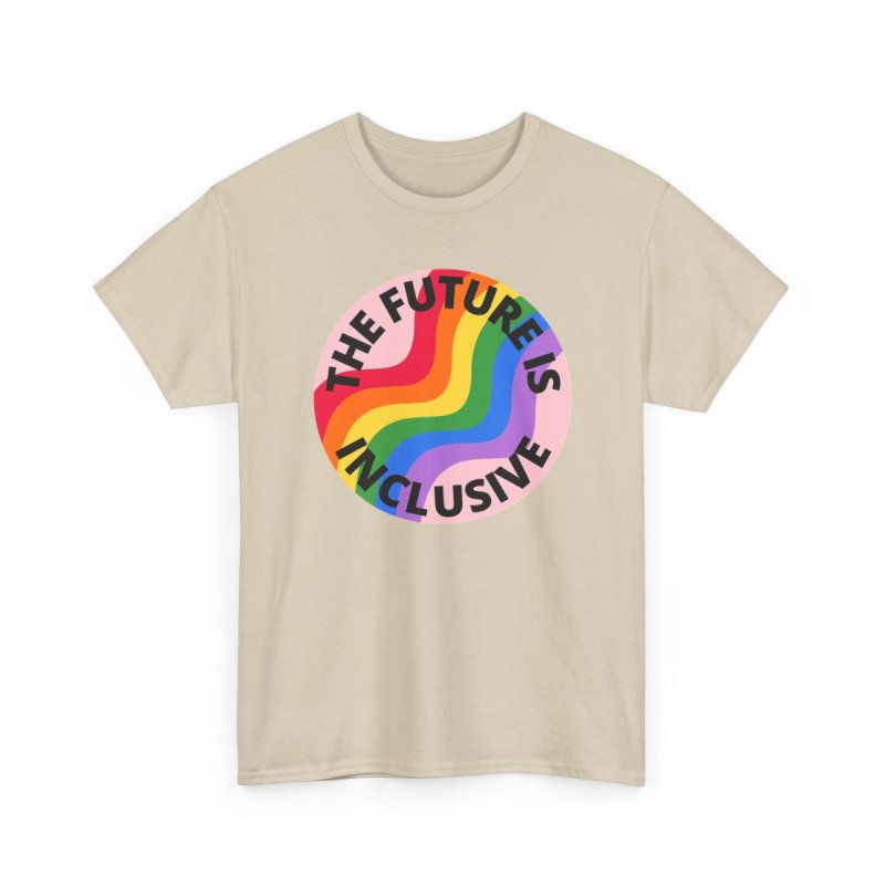 The Future Is Inclusive Pride Rainbow Pink | Retro Wavy Pride Flag Circle Graphic T-Shirt | LGBTQIA+ Human Rights Ally Advocacy Apparel