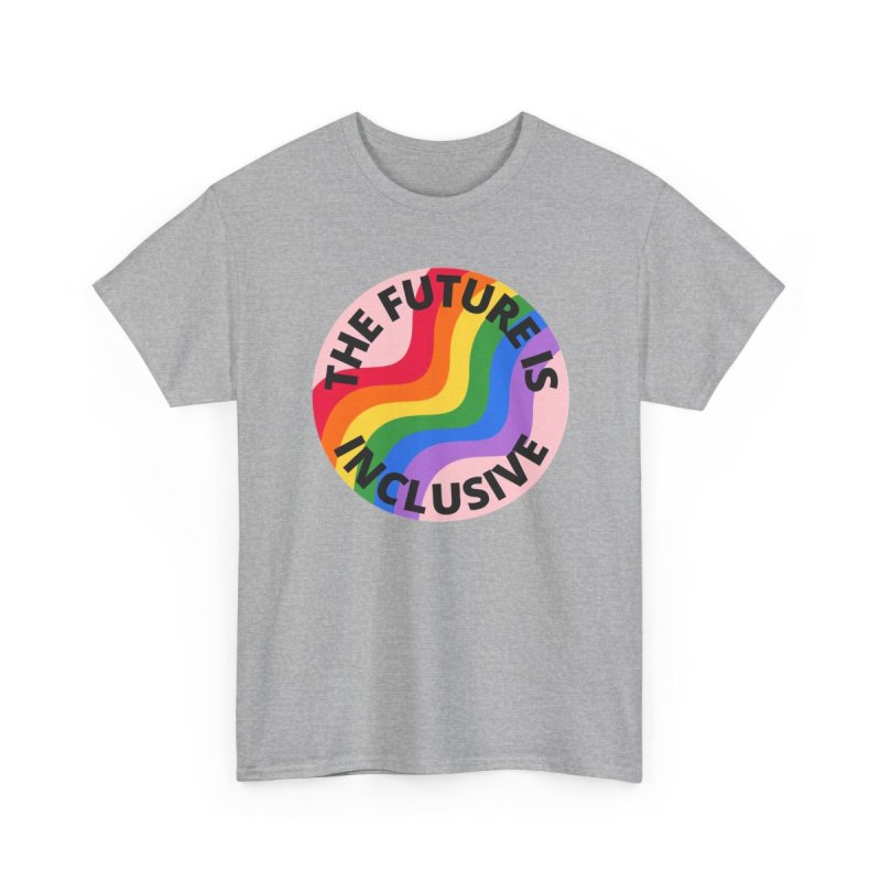 The Future Is Inclusive Pride Rainbow Pink | Retro Wavy Pride Flag Circle Graphic T-Shirt | LGBTQIA+ Human Rights Ally Advocacy Apparel