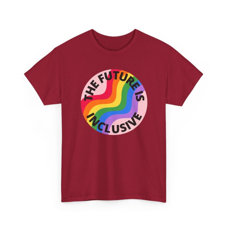 The Future Is Inclusive Pride Rainbow Pink | Retro Wavy Pride Flag Circle Graphic T-Shirt | LGBTQIA+ Human Rights Ally Advocacy Apparel