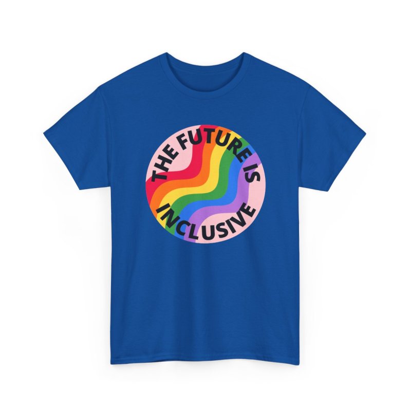 The Future Is Inclusive Pride Rainbow Pink | Retro Wavy Pride Flag Circle Graphic T-Shirt | LGBTQIA+ Human Rights Ally Advocacy Apparel