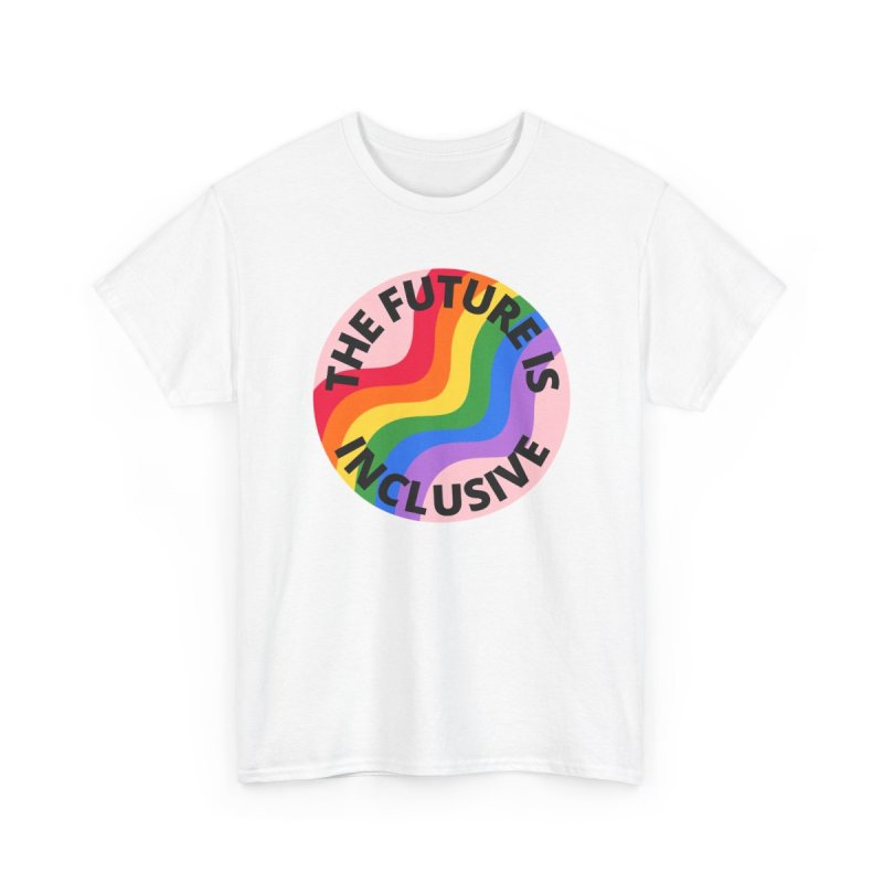The Future Is Inclusive Pride Rainbow Pink | Retro Wavy Pride Flag Circle Graphic T-Shirt | LGBTQIA+ Human Rights Ally Advocacy Apparel