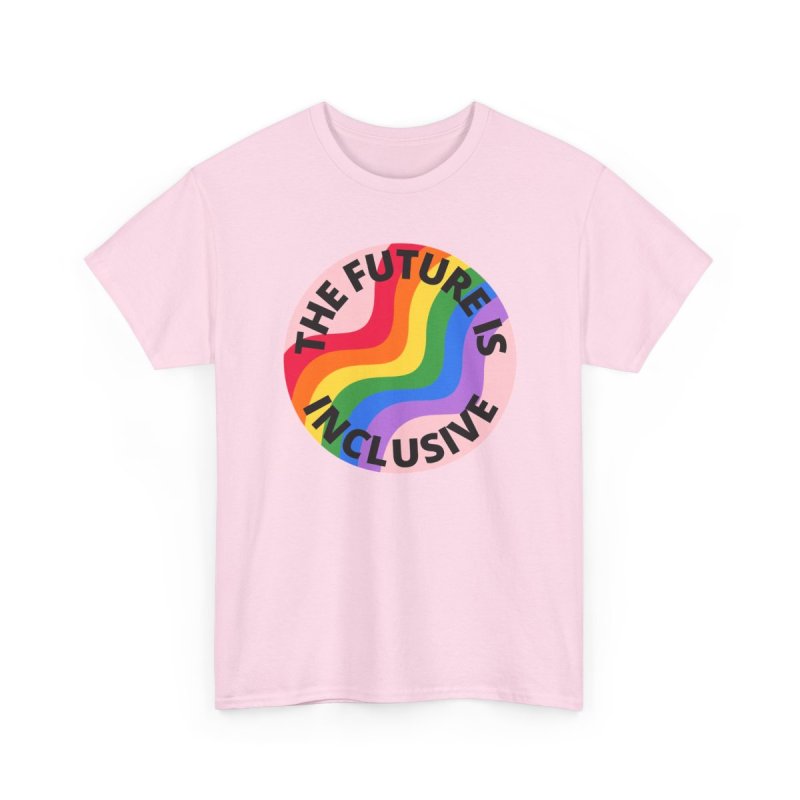 The Future Is Inclusive Pride Rainbow Pink | Retro Wavy Pride Flag Circle Graphic T-Shirt | LGBTQIA+ Human Rights Ally Advocacy Apparel